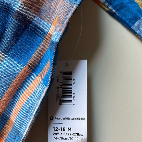 Old Navy Kids Long Sleeve Cotton Flannel Top in Orange, Blue & White Plaid - Picture 4 of 6